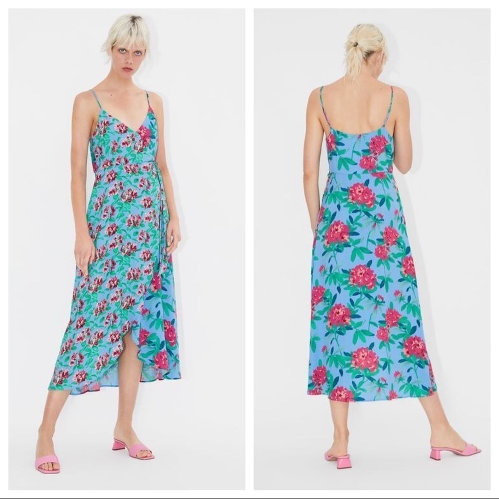 NWT. Zara Floral Print Midi Dress. Size S.